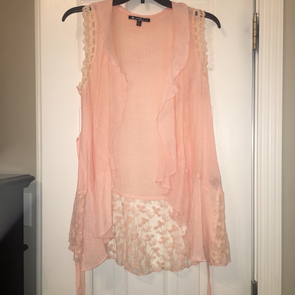 UmGee Layering Top with embroidered trim and tie.